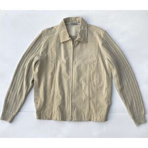 Adolfo Men's XL Beige Bomber Jacket Casual Full Zip Ribbed‎ Sleeves